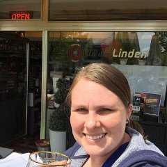 2015-05-10 Europe - Brussels, Belgium 033 - Lunch at An Den Linden in St Vith - KrisDi with a beer  KrisDi's first beer in Belgium